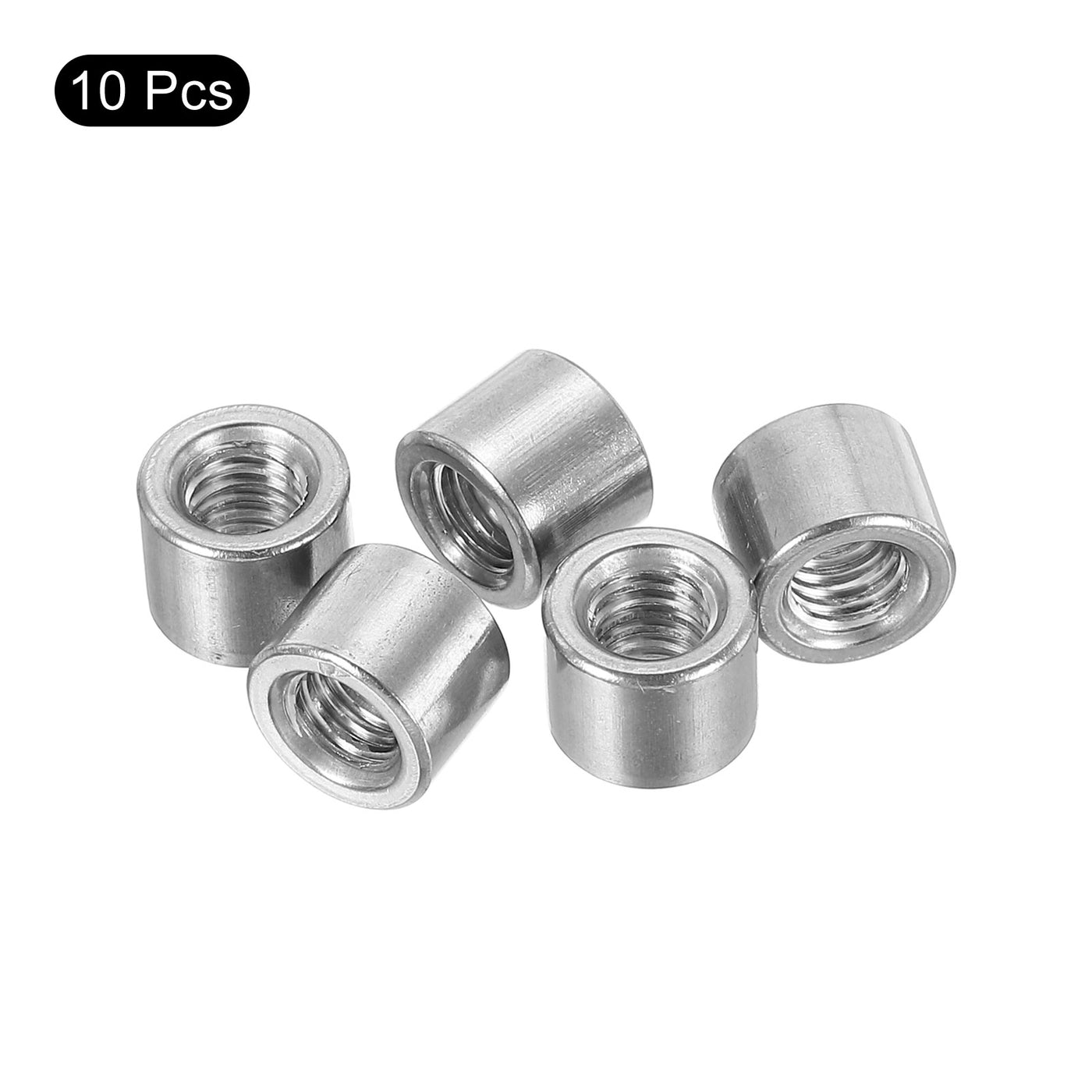 uxcell Uxcell 10Pcs Round Connector Nuts, M6x8x10mm Coupling Nut Sleeve Rod Bar Stud Nut