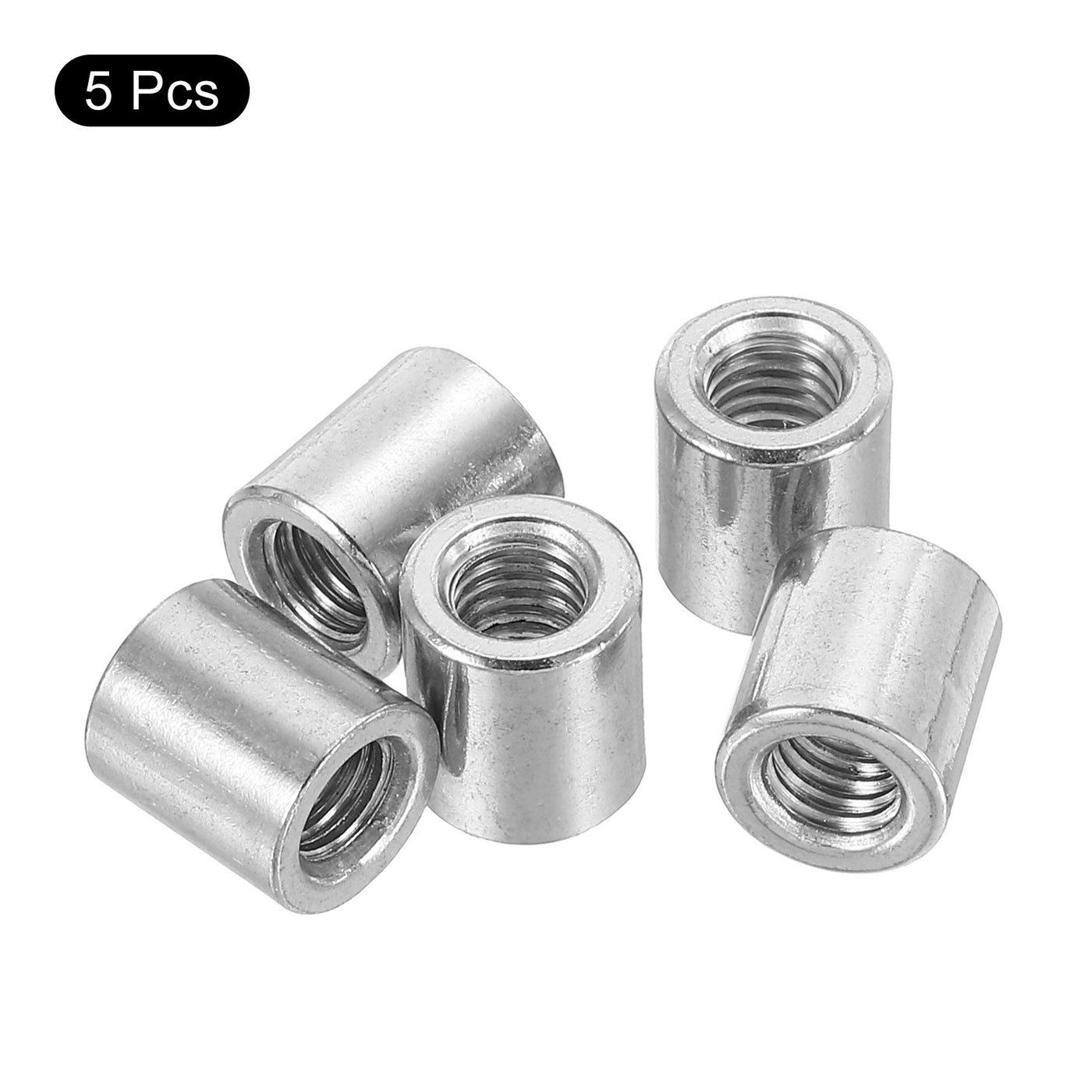 uxcell Uxcell 5Pcs Round Connector Nuts, M6x11x10mm Coupling Nut Sleeve Rod Bar Stud Nut