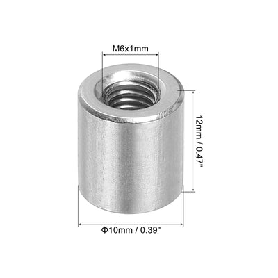 Harfington Uxcell 5Pcs Round Connector Nuts, M6x12x10mm Coupling Nut Sleeve Rod Bar Stud Nut