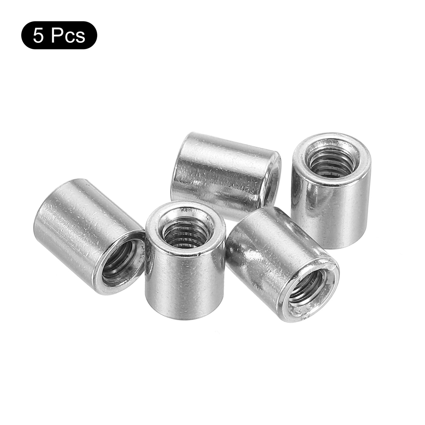uxcell Uxcell 5Pcs Round Connector Nuts, M6x12x10mm Coupling Nut Sleeve Rod Bar Stud Nut