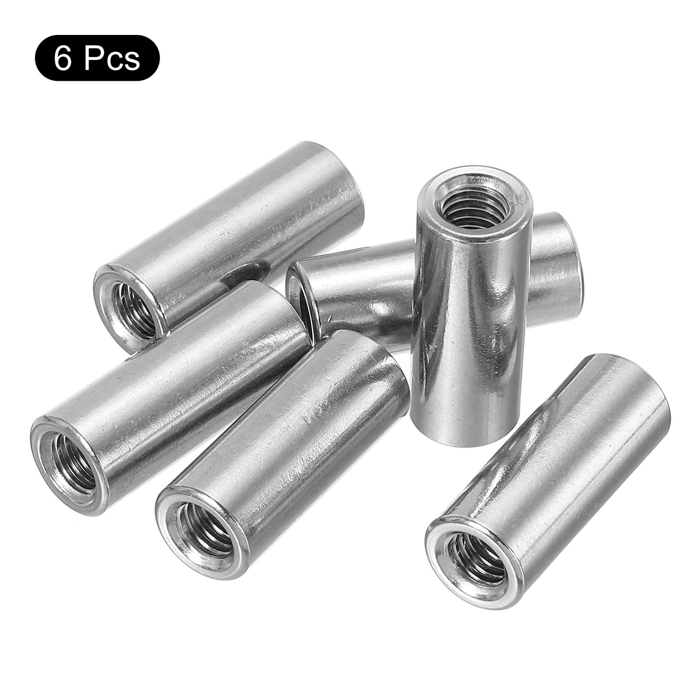 uxcell Uxcell 6Pcs Round Connector Nuts, M6x25x10mm Coupling Nut Sleeve Rod Bar Stud Nut