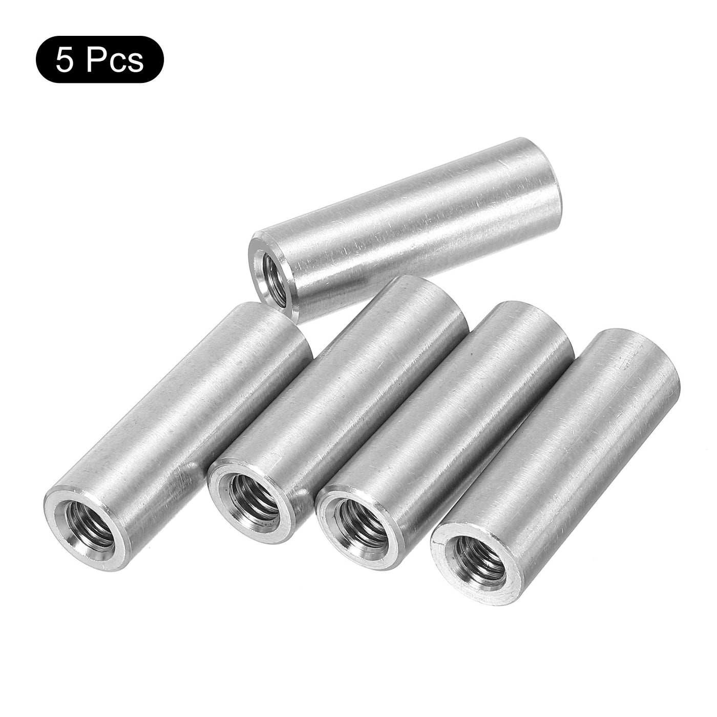 uxcell Uxcell 5Pcs Round Connector Nuts, M6x30x10mm Coupling Nut Sleeve Rod Bar Stud Nut