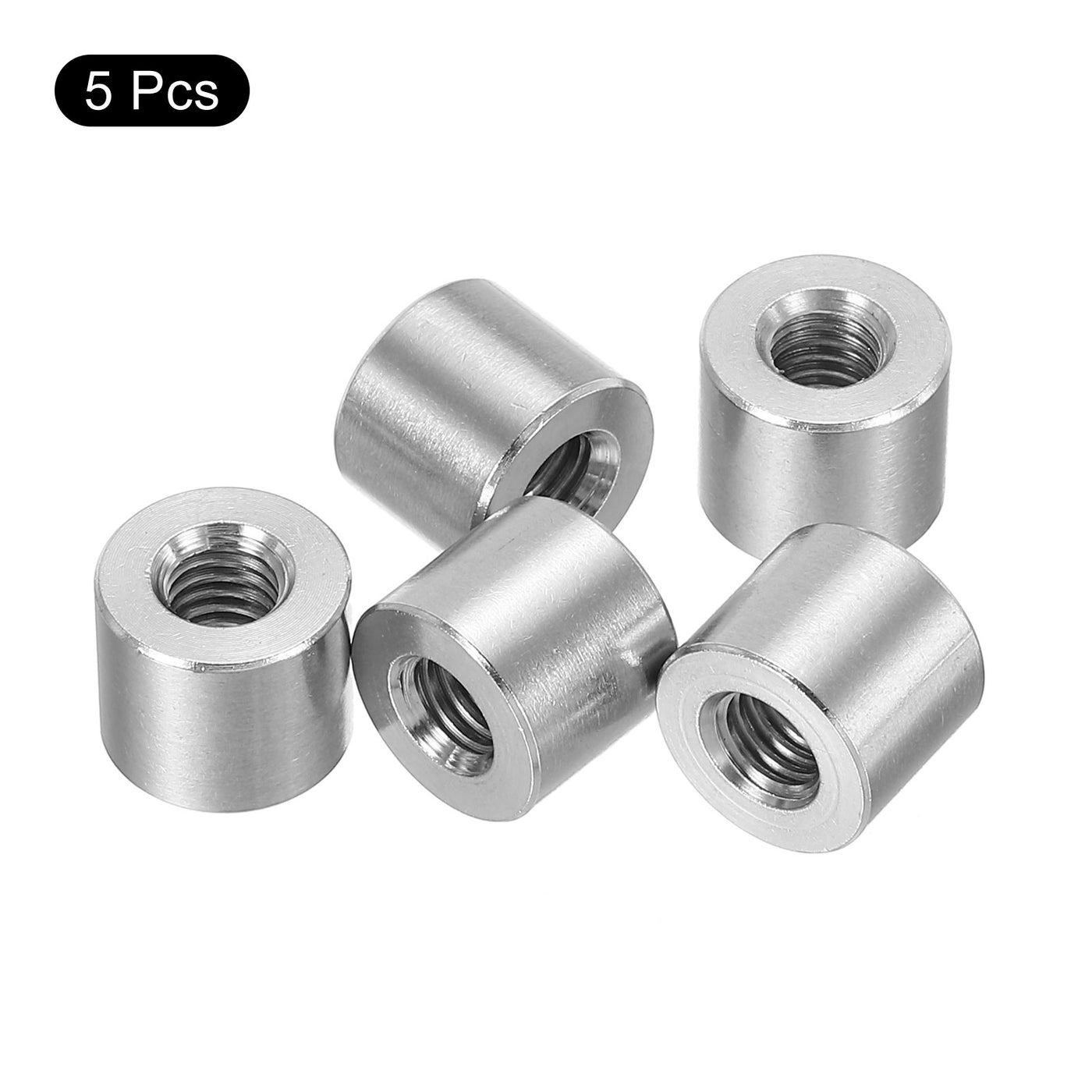 uxcell Uxcell 5Pcs Round Connector Nuts, M6x10x12mm Coupling Nut Sleeve Rod Bar Stud Nut