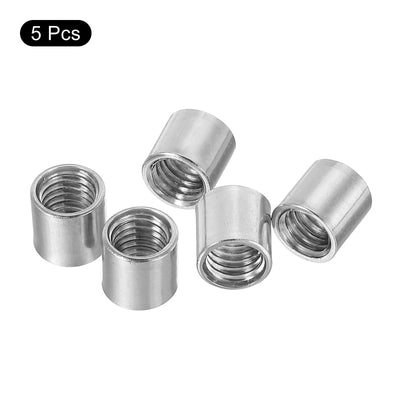 Harfington Uxcell 5Pcs Round Connector Nuts, M8x10x10mm Coupling Nut Sleeve Rod Bar Stud Nut