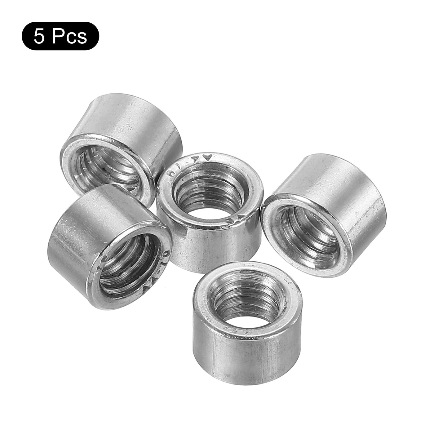 uxcell Uxcell 5Pcs Round Connector Nuts, M8x8x12mm Coupling Nut Sleeve Rod Bar Stud Nut