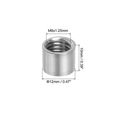 Harfington Uxcell 10Pcs Round Connector Nuts, M8x8x12mm Coupling Nut Sleeve Rod Bar Stud Nut