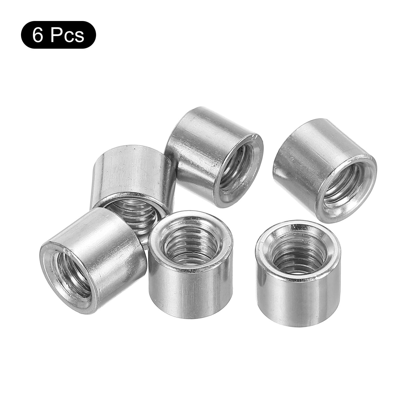uxcell Uxcell 6Pcs Round Connector Nuts, M8x10x12mm Coupling Nut Sleeve Rod Bar Stud Nut