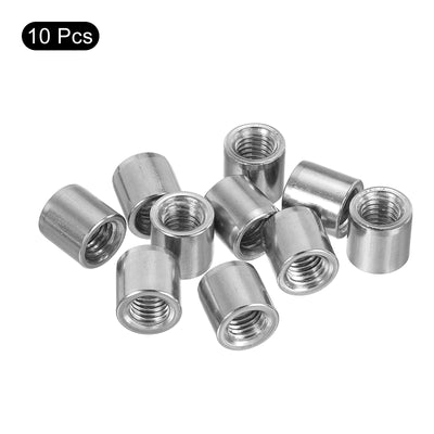 Harfington Uxcell 10Pcs Round Connector Nuts, M8x12x12mm Coupling Nut Sleeve Rod Bar Stud Nut