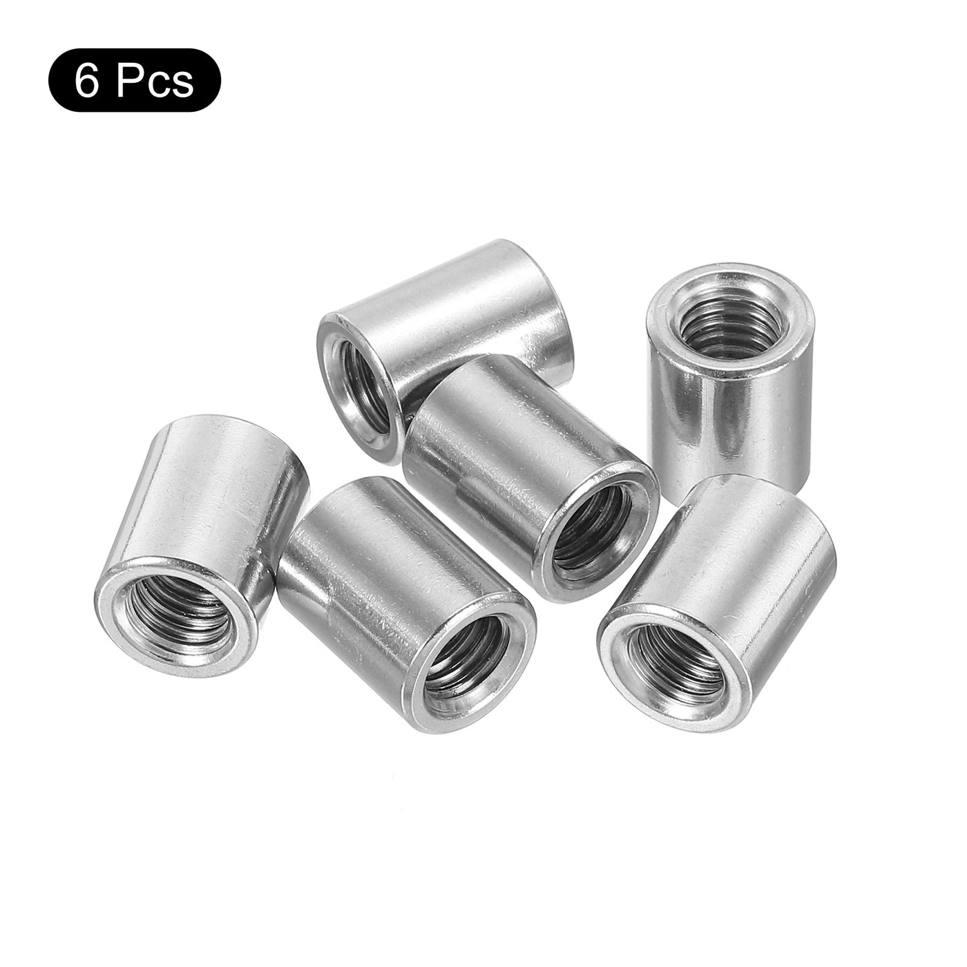 uxcell Uxcell 6Pcs Round Connector Nuts, M8x15x12mm Coupling Nut Sleeve Rod Bar Stud Nut