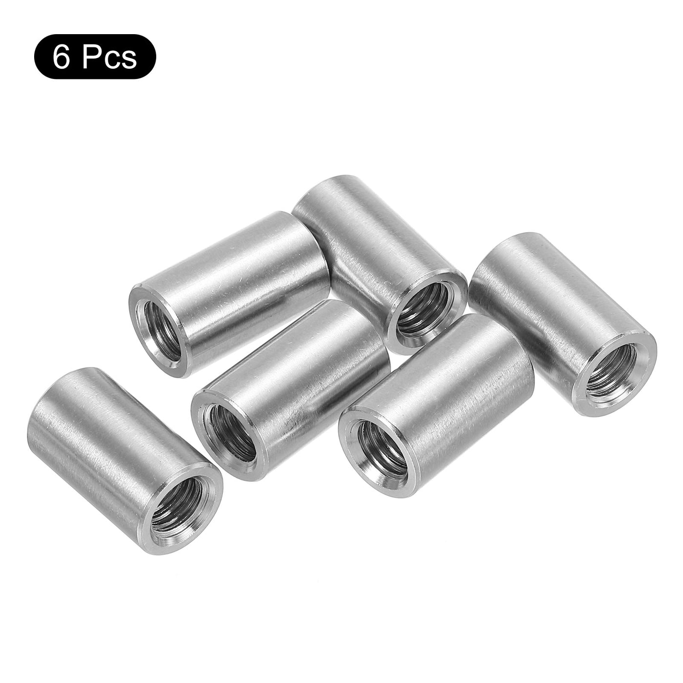 uxcell Uxcell 6Pcs Round Connector Nuts, M8x20x12mm Coupling Nut Sleeve Rod Bar Stud Nut