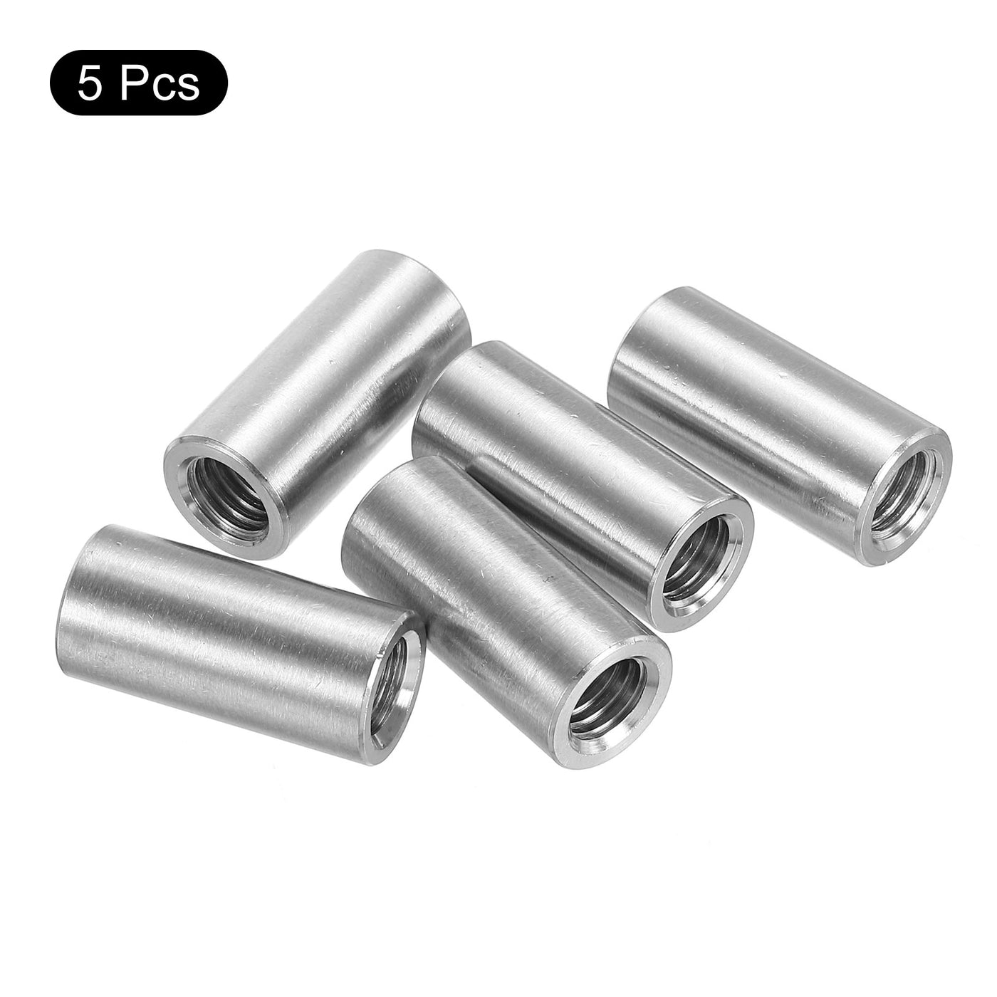 uxcell Uxcell 5Pcs Round Connector Nuts, M8x25x12mm Coupling Nut Sleeve Rod Bar Stud Nut
