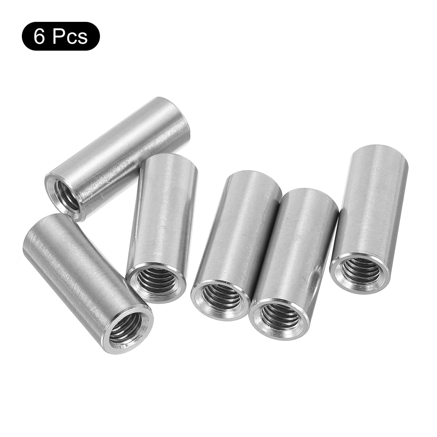 uxcell Uxcell 6Pcs Round Connector Nuts, M8x30x12mm Coupling Nut Sleeve Rod Bar Stud Nut