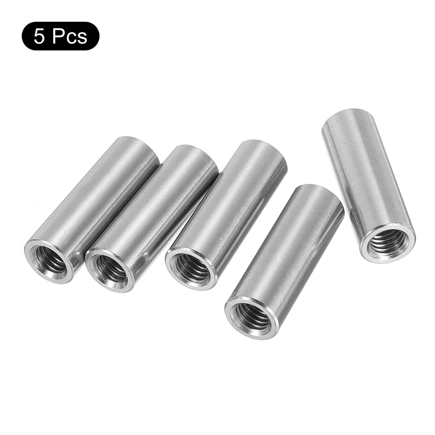uxcell Uxcell 5Pcs Round Connector Nuts, M8x35x12mm Coupling Nut Sleeve Rod Bar Stud Nut