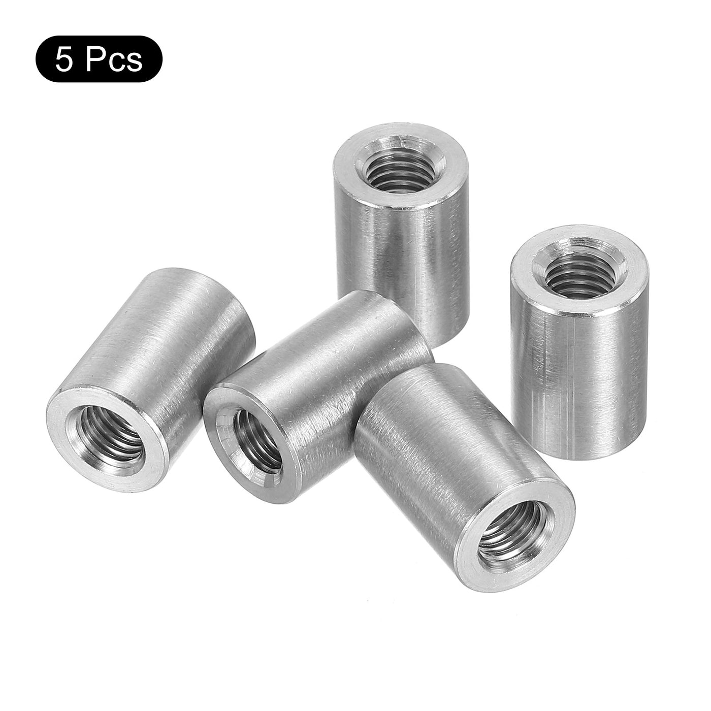 uxcell Uxcell 5Pcs Round Connector Nuts, M8x20x14mm Coupling Nut Sleeve Rod Bar Stud Nut