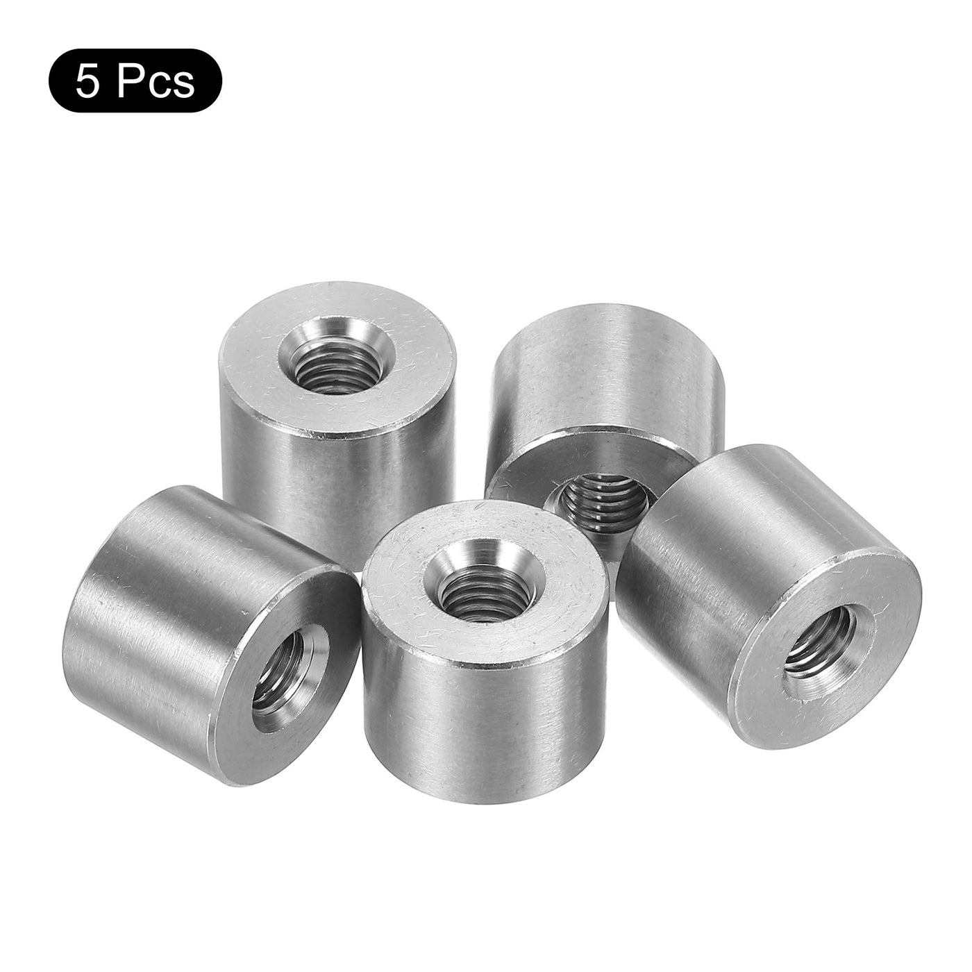 uxcell Uxcell 5Pcs Round Connector Nuts, M8x15x20mm Coupling Nut Sleeve Rod Bar Stud Nut