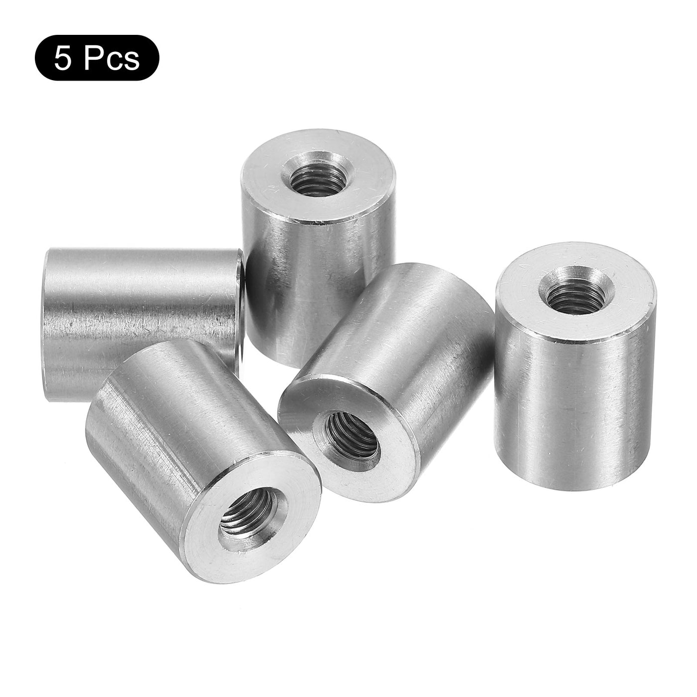 uxcell Uxcell 5Pcs Round Connector Nuts, M8x25x20mm Coupling Nut Sleeve Rod Bar Stud Nut
