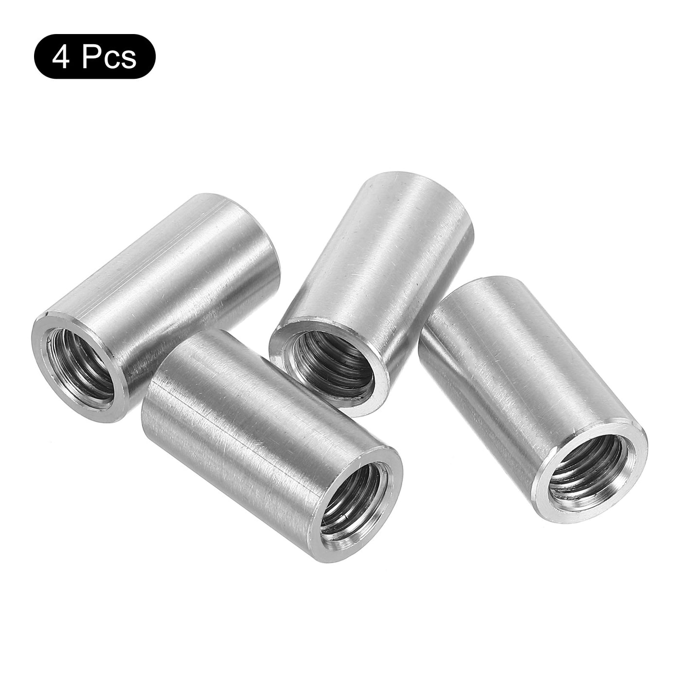 uxcell Uxcell 4Pcs Round Connector Nuts, M10x25x14mm Coupling Nut Sleeve Rod Bar Stud Nut