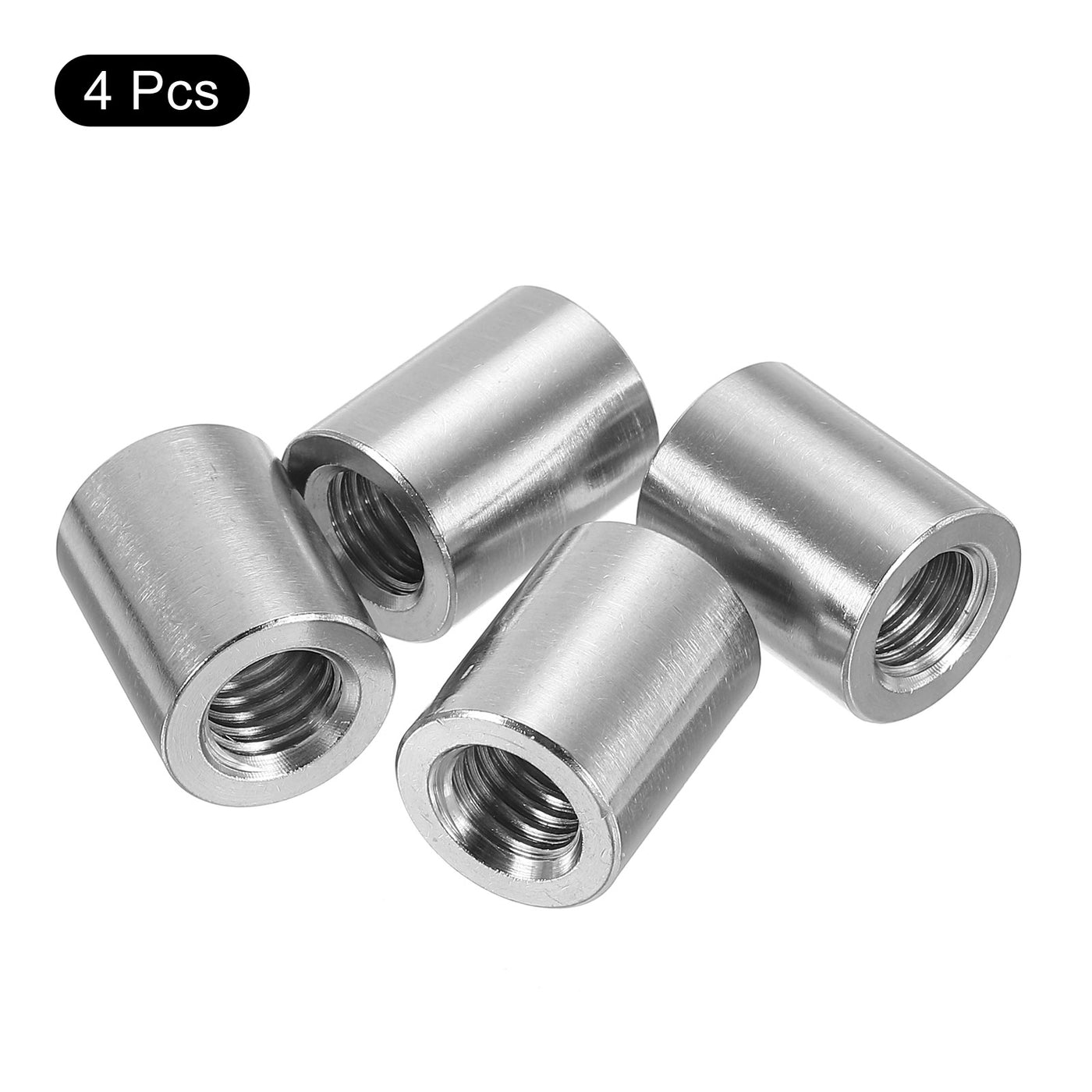uxcell Uxcell 4Pcs Round Connector Nuts, M10x20x16mm Coupling Nut Sleeve Rod Bar Stud Nut