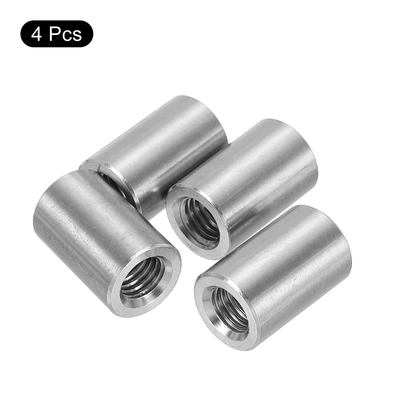 uxcell Uxcell 4Pcs Round Connector Nuts, M10x25x16mm Coupling Nut Sleeve Rod Bar Stud Nut