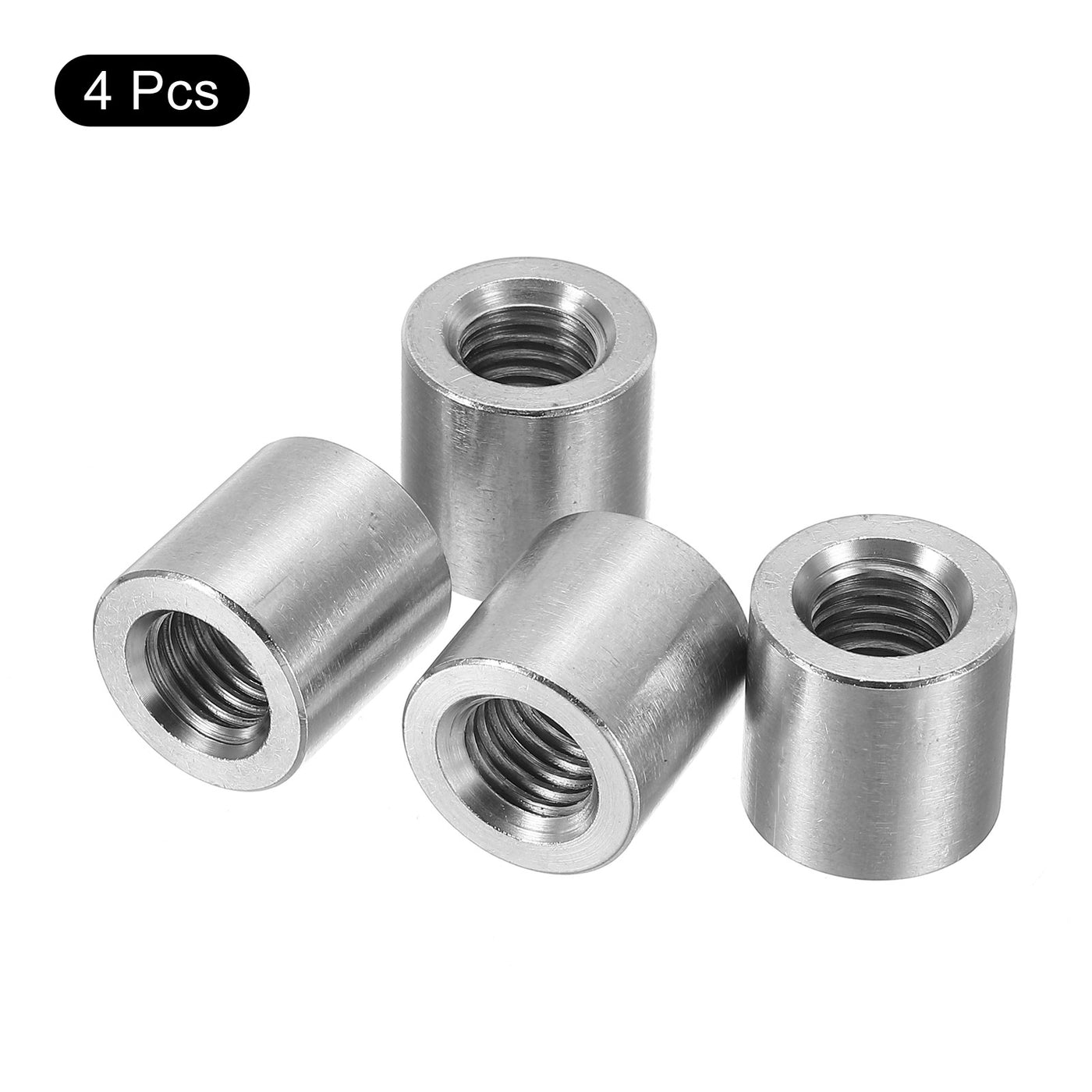 uxcell Uxcell 4Pcs Round Connector Nuts, M12x20x20mm Coupling Nut Sleeve Rod Bar Stud Nut