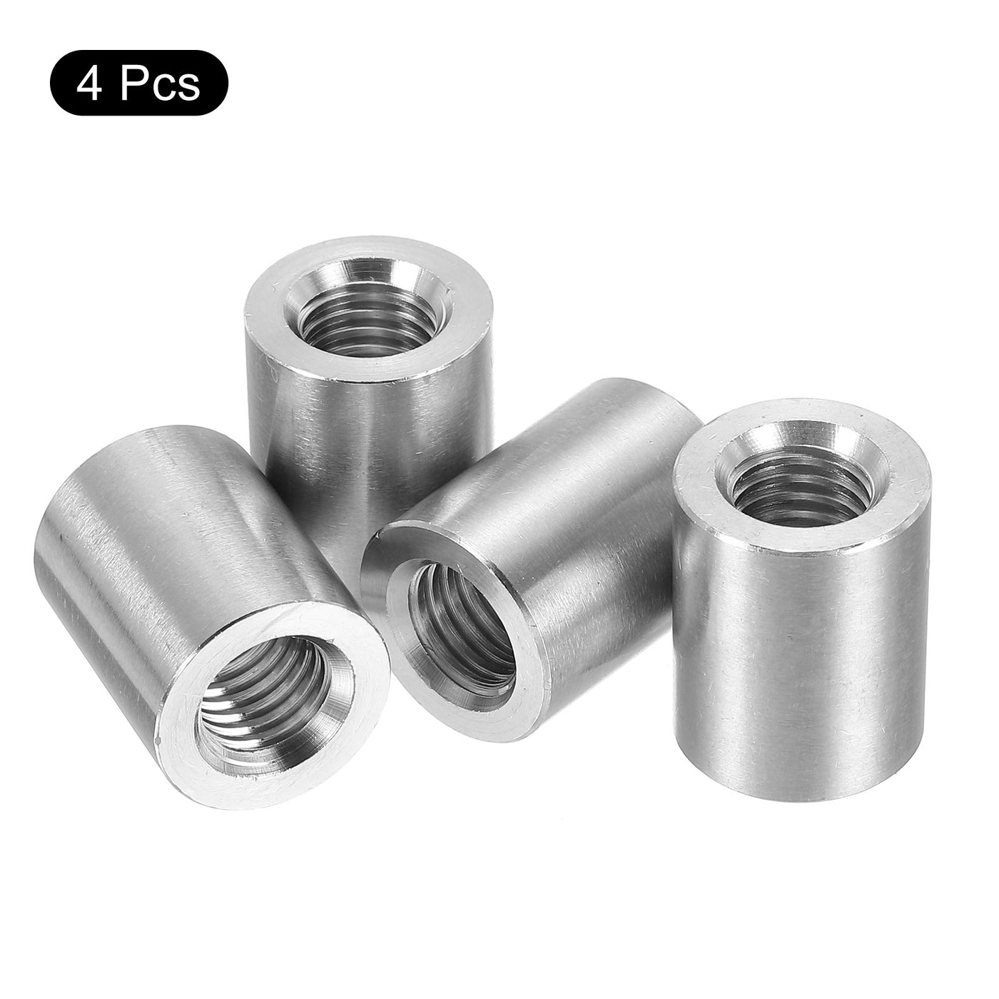 uxcell Uxcell 4Pcs Round Connector Nuts, M12x25x20mm Coupling Nut Sleeve Rod Bar Stud Nut