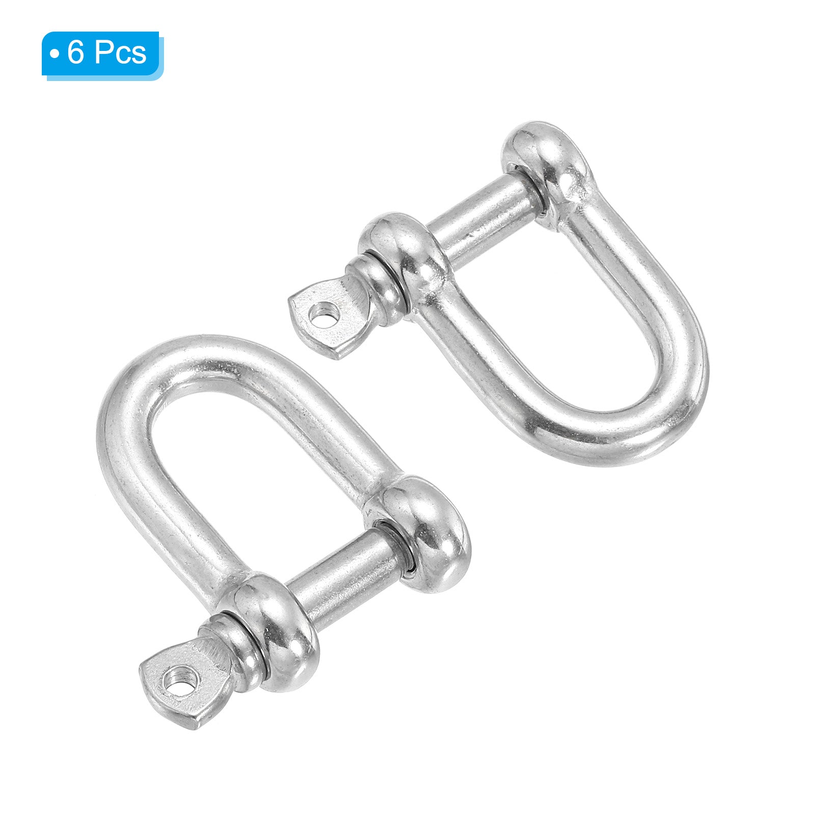 6Pcs 3/16" / 5mm Screw Pin Shackle, D Ring for Heavy Lifting, Silver