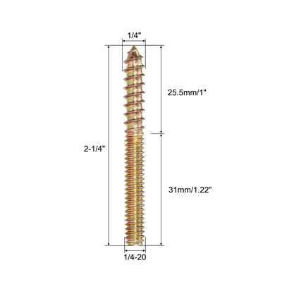 Harfington Uxcell 1/4-20 x 2-1/4" Hanger Bolts Double Head Dowel Screw for Wood Furniture 40pcs