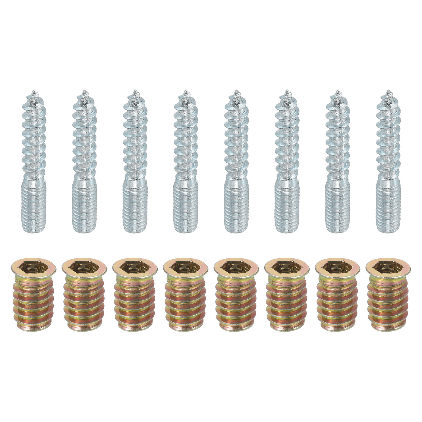 uxcell Uxcell 8pcs M8x50mm Hanger Bolts with 8pcs M8x20mm Threaded Insert Nuts Interface