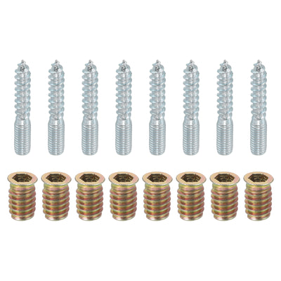 Harfington Uxcell 8pcs M8x50mm Hanger Bolts with 8pcs M8x20mm Threaded Insert Nuts Interface