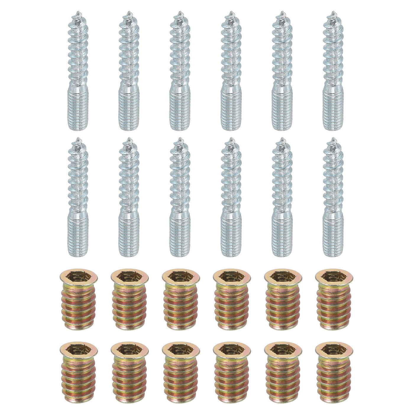 uxcell Uxcell 12pcs M8x50mm Hanger Bolts with 12pcs M8x20mm Threaded Insert Nuts Interface