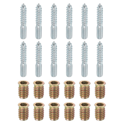 Harfington Uxcell 12pcs M8x50mm Hanger Bolts with 12pcs M8x20mm Threaded Insert Nuts Interface