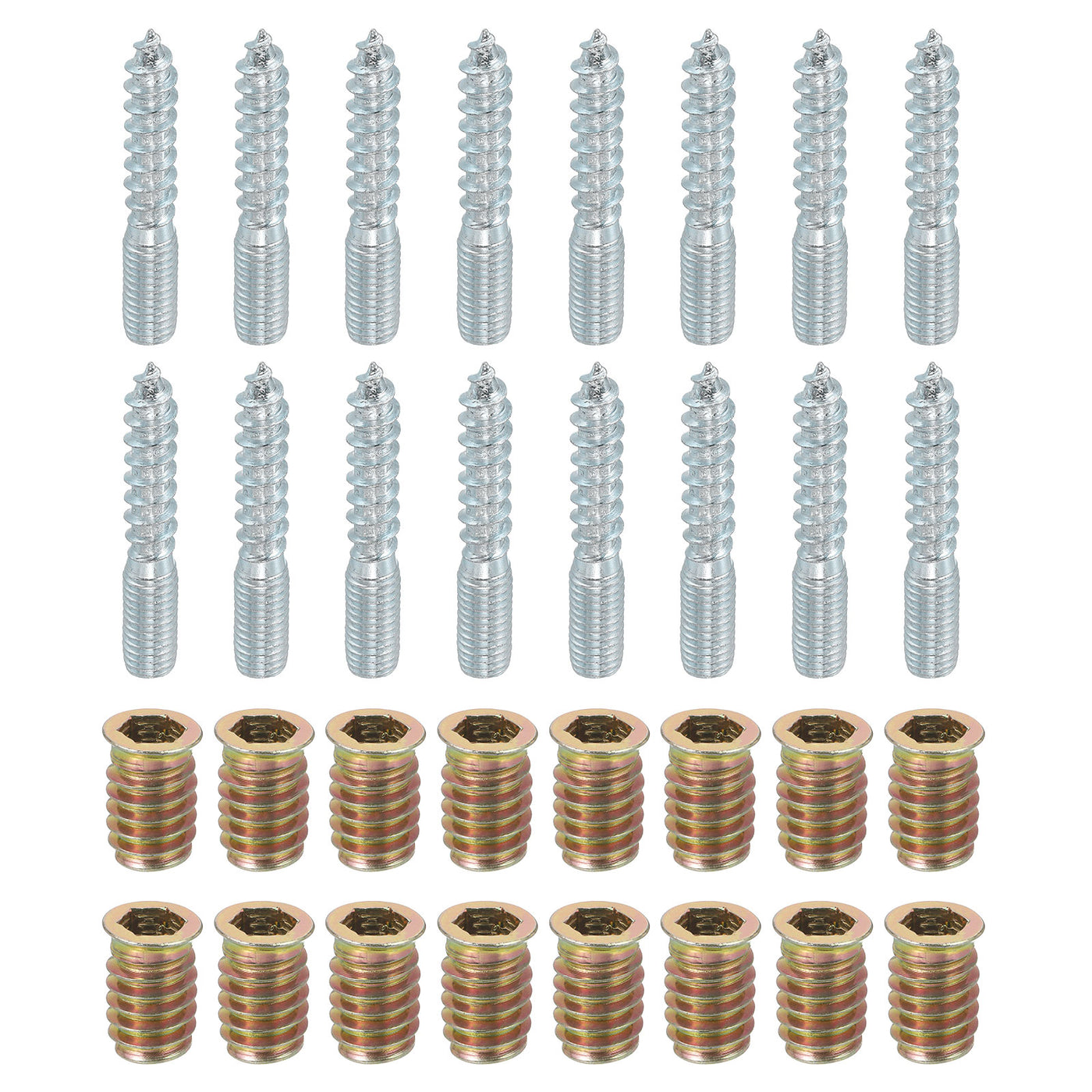 uxcell Uxcell 16pcs M8x50mm Hanger Bolts with 16pcs M8x20mm Threaded Insert Nuts Interface