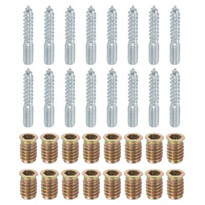 Harfington Uxcell 16pcs M8x50mm Hanger Bolts with 16pcs M8x20mm Threaded Insert Nuts Interface
