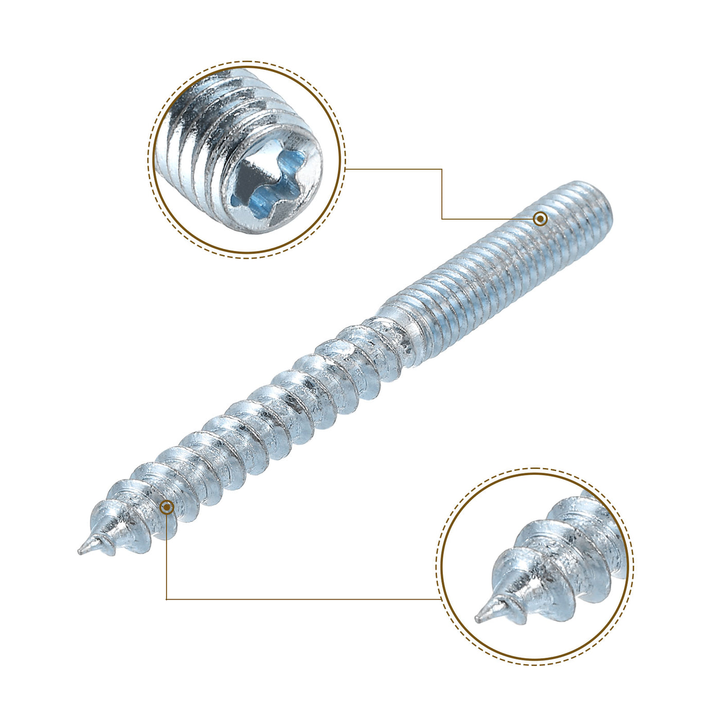 uxcell Uxcell 8pcs M6x60mm Hanger Bolts with 8pcs M6x24mm Threaded Insert Nuts Interface