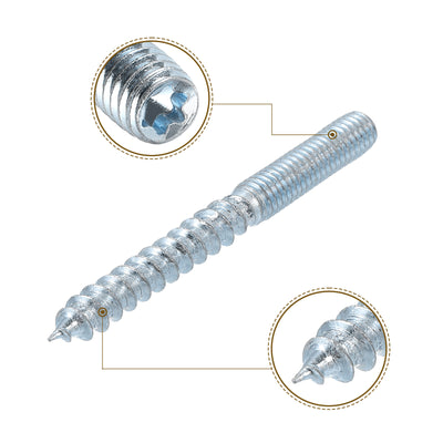 Harfington Uxcell 8pcs M6x60mm Hanger Bolts with 8pcs M6x24mm Threaded Insert Nuts Interface