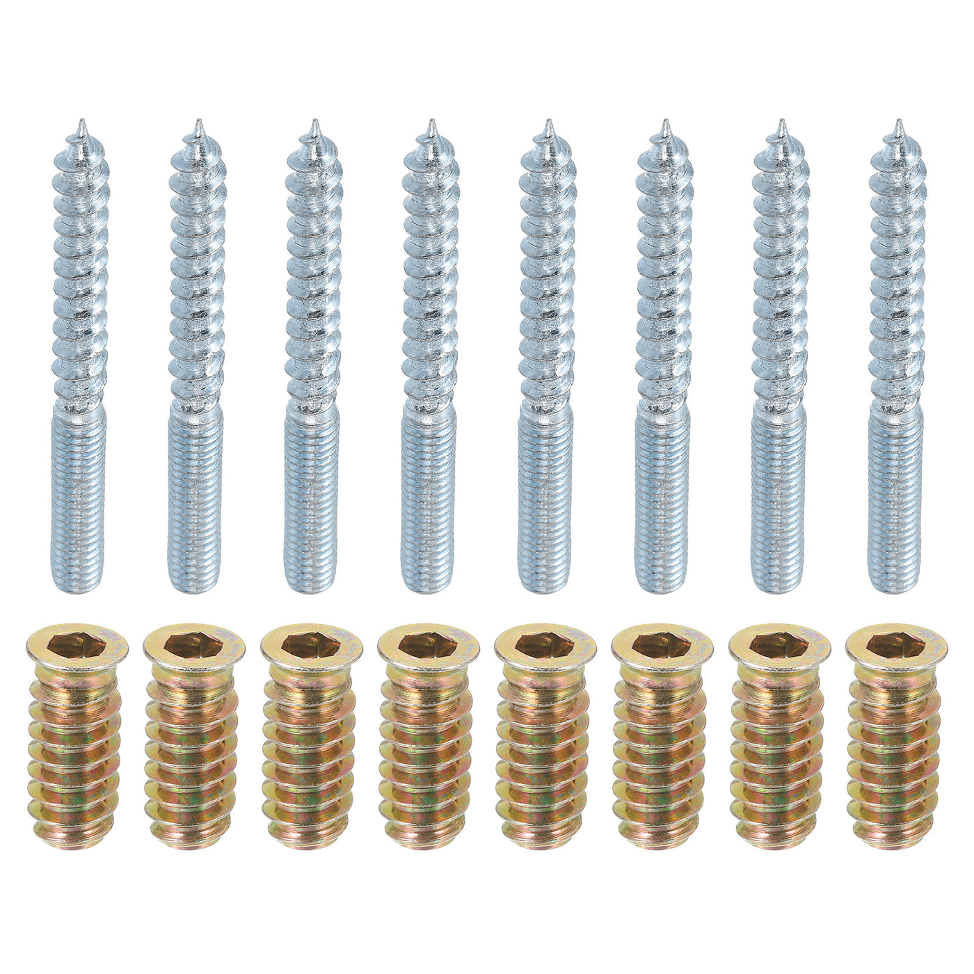 uxcell Uxcell 8pcs M6x60mm Hanger Bolts with 8pcs M6x24mm Threaded Insert Nuts Interface