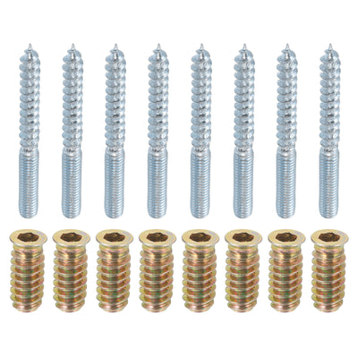 Harfington Uxcell 8pcs M6x60mm Hanger Bolts with 8pcs M6x24mm Threaded Insert Nuts Interface