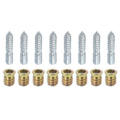 Harfington Uxcell 8pcs M10x50mm Hanger Bolts with 8pcs M10x20mm Threaded Insert Nuts Interface
