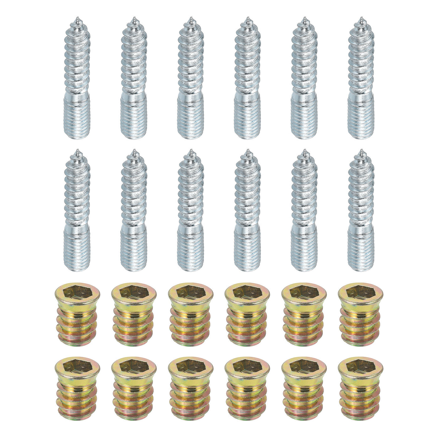 uxcell Uxcell 12pcs M10x50mm Hanger Bolts with 12pcs M10x20mm Threaded Insert Nuts Interface