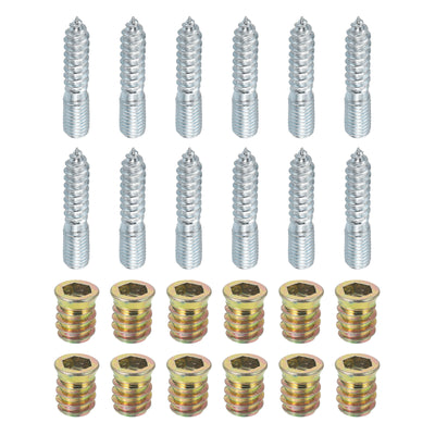 Harfington Uxcell 12pcs M10x50mm Hanger Bolts with 12pcs M10x20mm Threaded Insert Nuts Interface