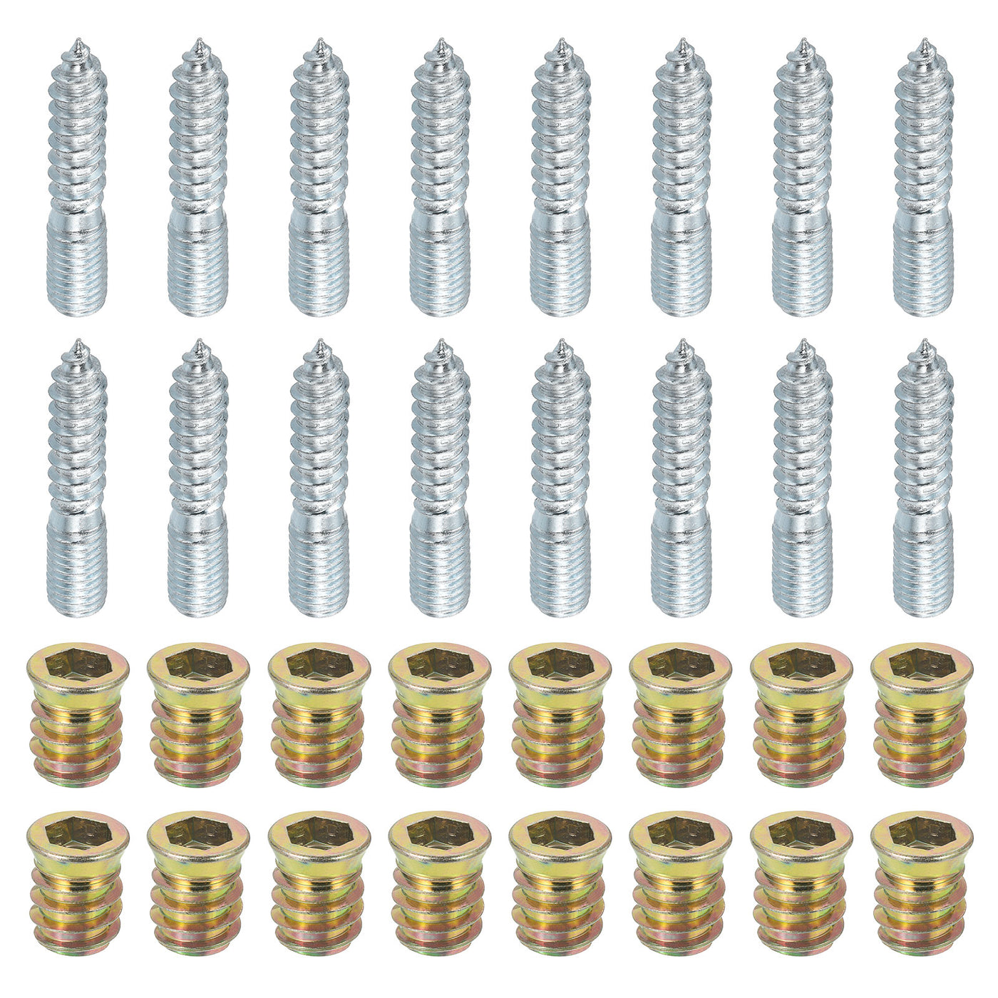uxcell Uxcell 16pcs M10x50mm Hanger Bolts with 16pcs M10x20mm Threaded Insert Nuts Interface