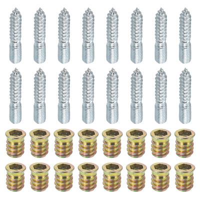 Harfington Uxcell 16pcs M10x50mm Hanger Bolts with 16pcs M10x20mm Threaded Insert Nuts Interface