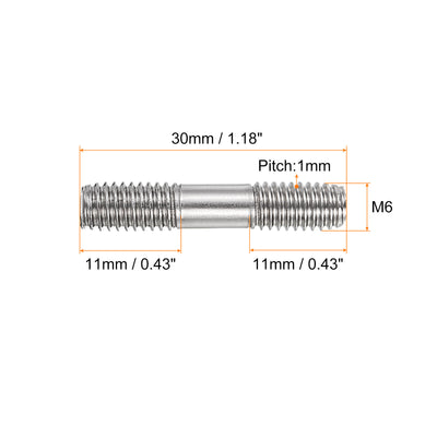 Harfington Uxcell 5Pcs M6x30mm 304 Stainless Steel Double End Threaded Stud Screw