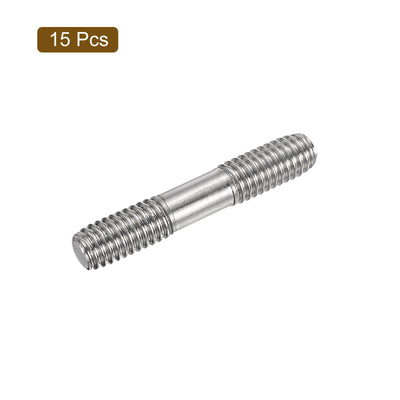 Harfington Uxcell 15Pcs M6x30mm 304 Stainless Steel Double End Threaded Stud Screw