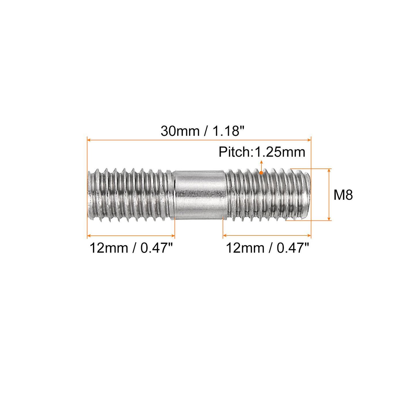 uxcell Uxcell 15Pcs M8x30mm 304 Stainless Steel Double End Threaded Stud Screw
