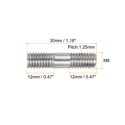 Harfington Uxcell 15Pcs M8x30mm 304 Stainless Steel Double End Threaded Stud Screw