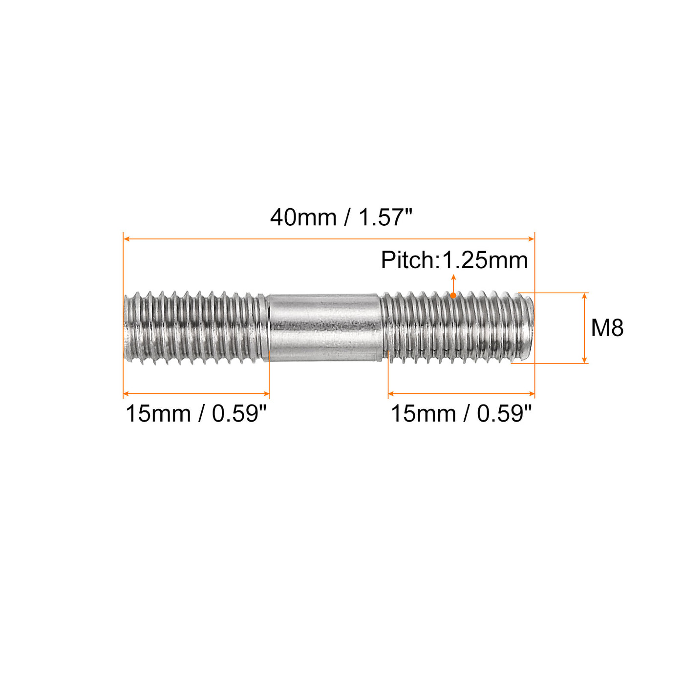 uxcell Uxcell 5Pcs M8x40mm 304 Stainless Steel Double End Threaded Stud Screw