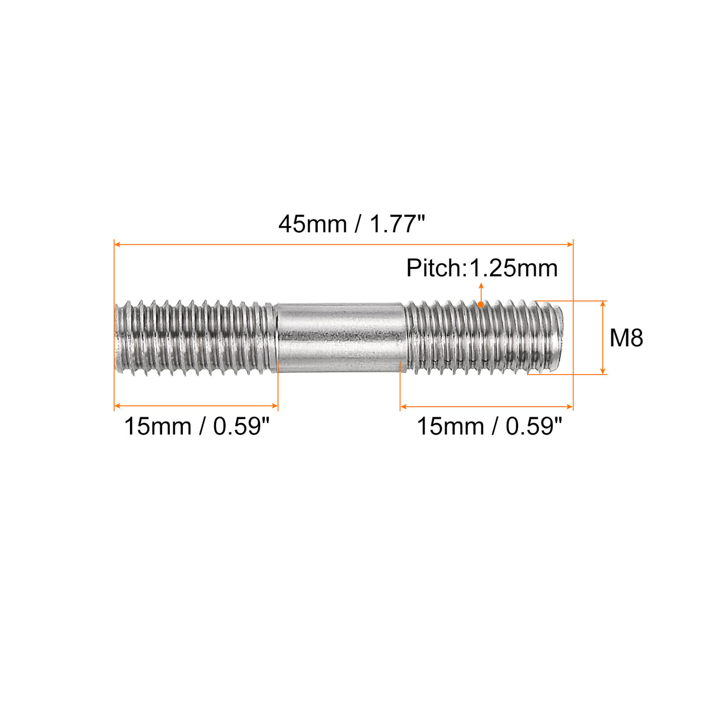 uxcell Uxcell 15Pcs M8x45mm 304 Stainless Steel Double End Threaded Stud Screw