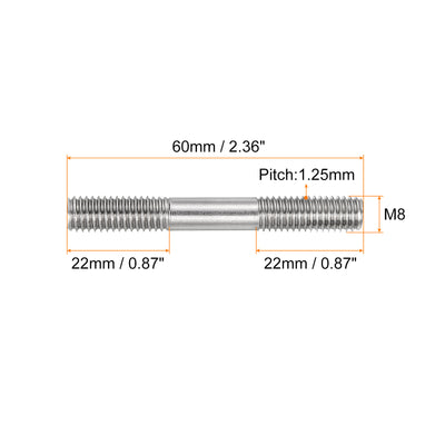 Harfington Uxcell 5Pcs M8x60mm 304 Stainless Steel Double End Threaded Stud Screw