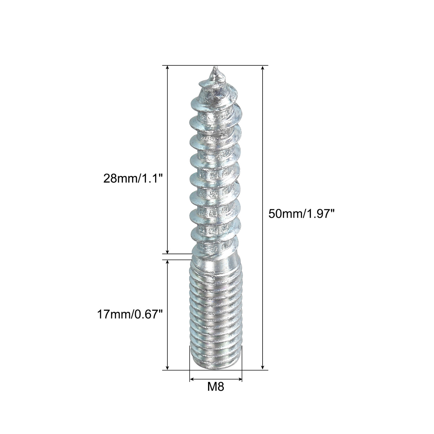 uxcell Uxcell 16Pcs M8x50mm Hanger Bolt Double Headed Bolt Self-Tapping Screw for Furniture